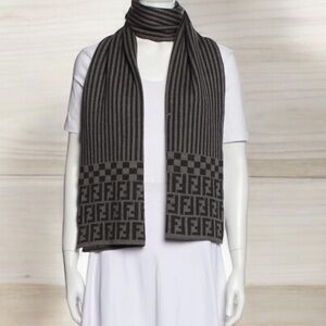 Fendi Wool Zucca FF Black and Gray Scarf